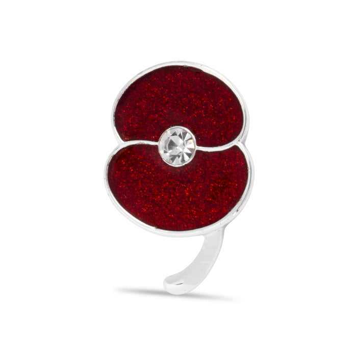 Glitter Poppy Pin with Crystal Centre