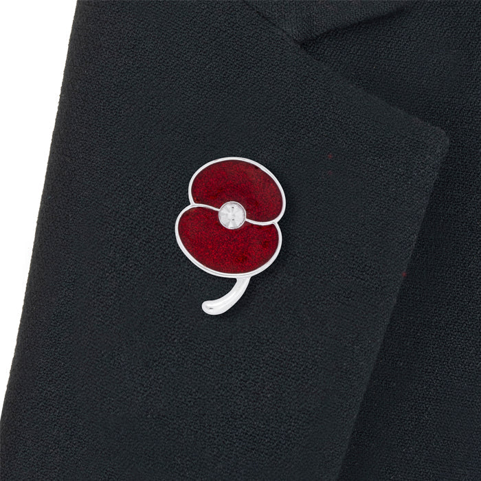 Glitter Poppy Pin with Crystal Centre