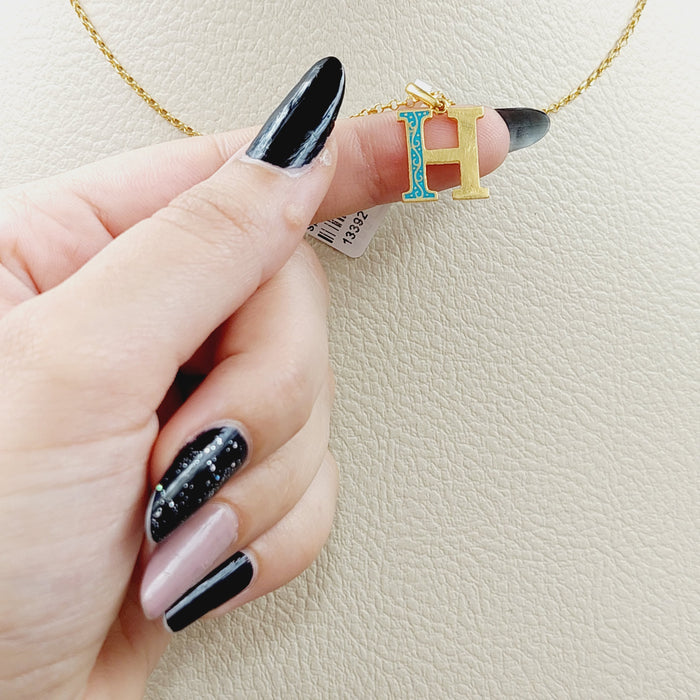 21K H Letter Pendant Made of 21K Yellow Gold by Saeed Jewelry-13392
