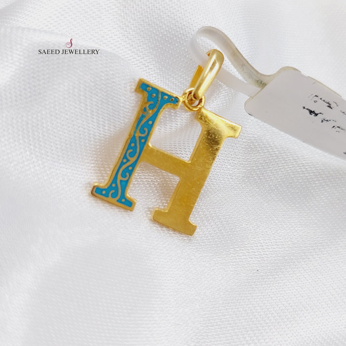 21K H Letter Pendant Made of 21K Yellow Gold by Saeed Jewelry-13392
