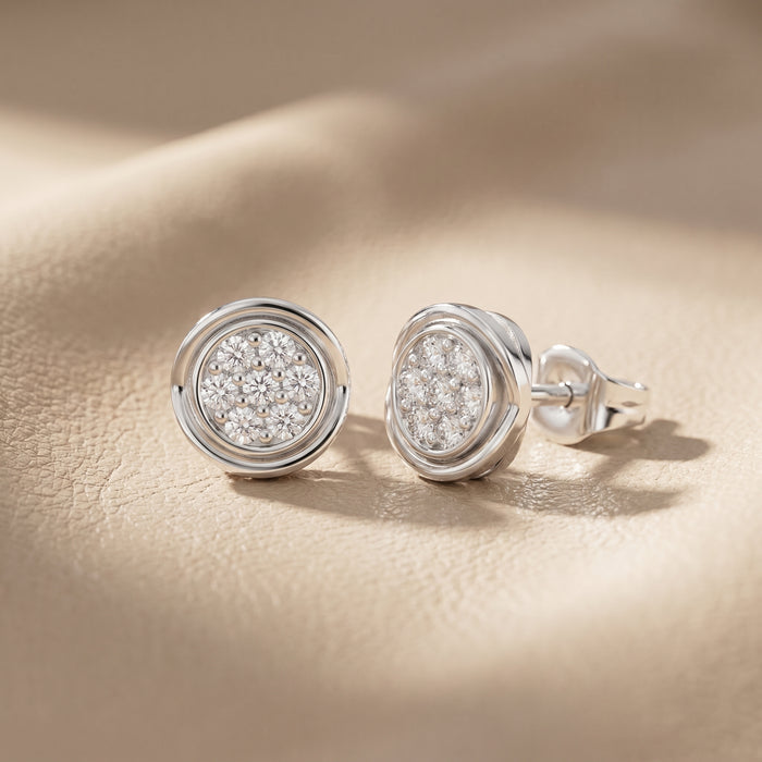 Round Cut Lab Grown Diamond Stud Earrings in Silver