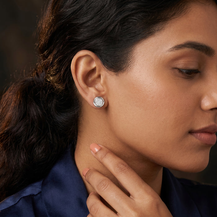 Round Cut Lab Grown Diamond Stud Earrings in Silver