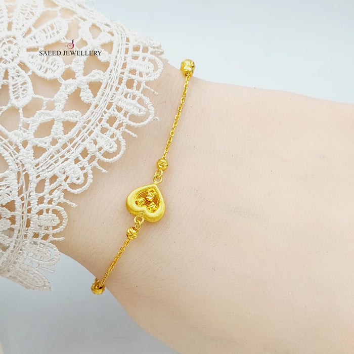 Heart Bracelet Made of 21K Yellow Gold by Saeed Jewelry-heart-bracelet