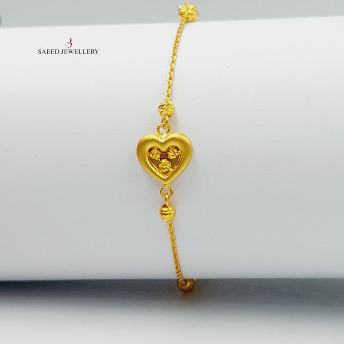 Heart Bracelet Made of 21K Yellow Gold by Saeed Jewelry-heart-bracelet