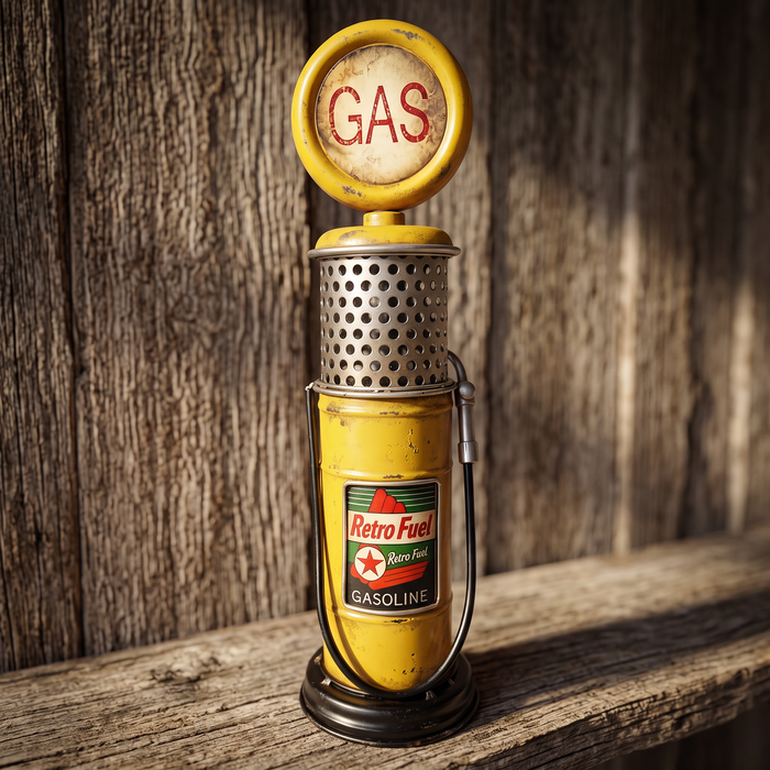 Yellow filling-station finish gas pump coin bank