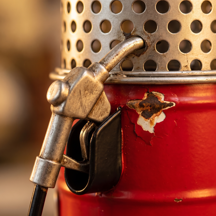 Detail of the metal nozzle and hand-aged enamel