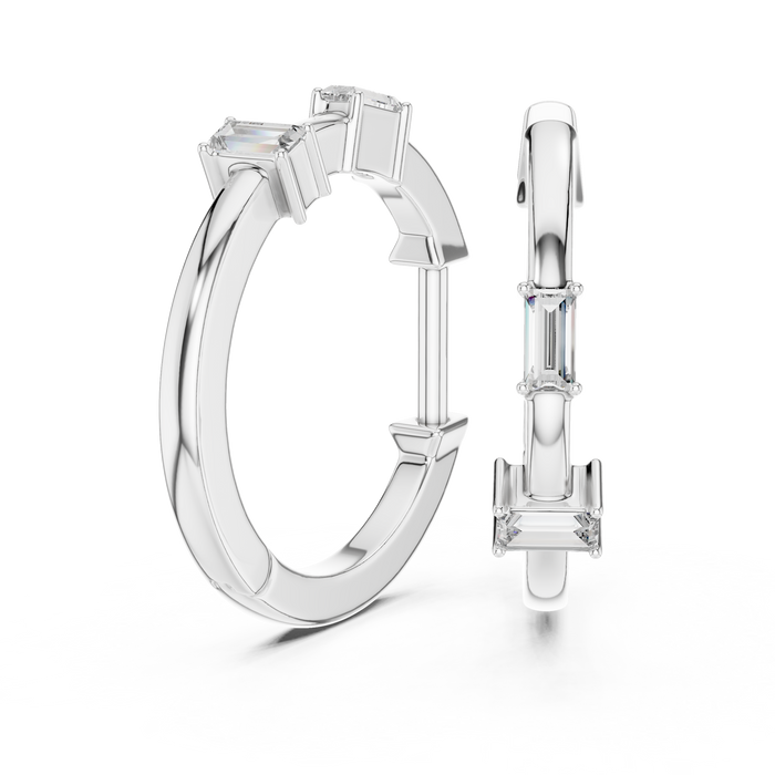 Emerald Cut Lab Grown Diamond Huggie Hoop Earrings in Silver