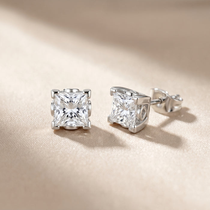 Princess Cut Lab Grown Diamond Stud Earrings in Silver