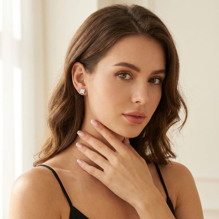 Princess Cut Lab Grown Diamond Stud Earrings in Silver