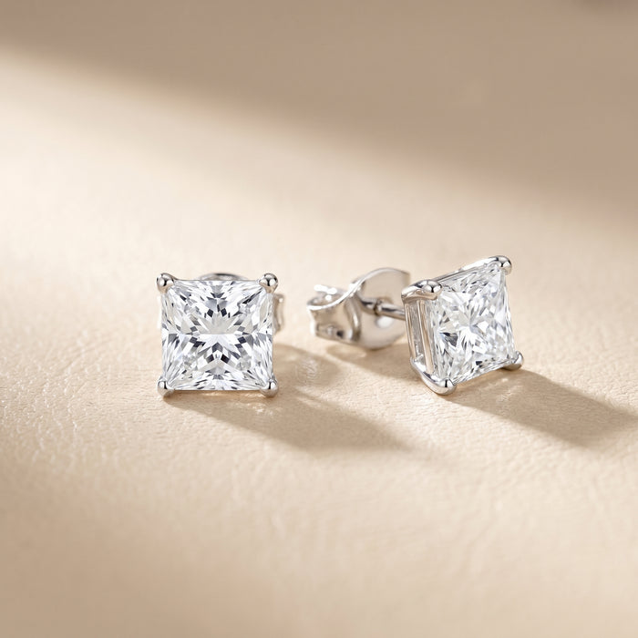 Princess Cut Lab Grown Diamond Stud Earrings in Silver
