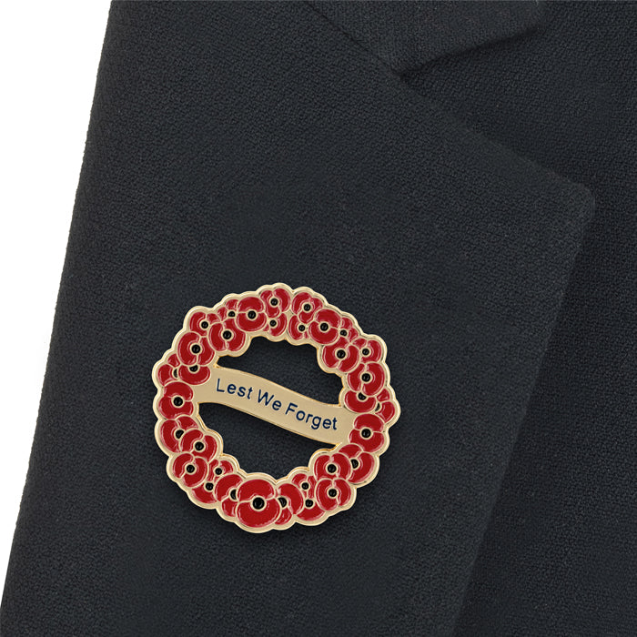 Lest We Forget Poppy Wreath Badge