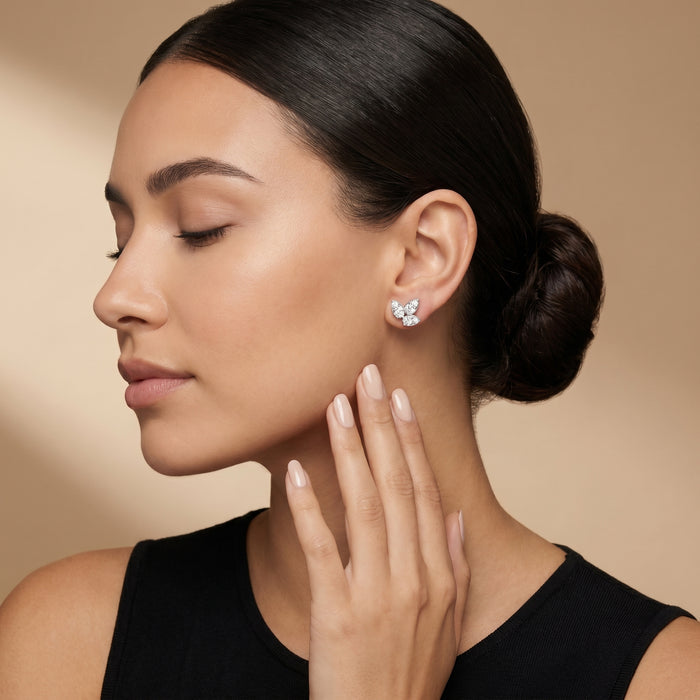 Round Cut Lab Grown Diamond Stud Earrings in Silver
