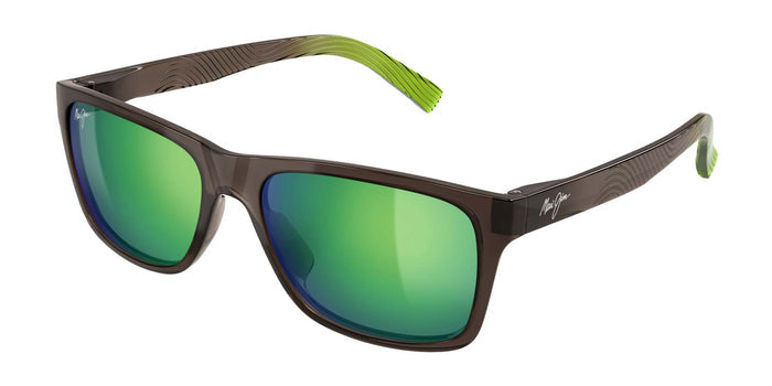 Maui Jim Kōwelo MJ0345S #colour_shiny-transparent-gradient-dark-grey-to-green-maui-green-full-mirror-polar