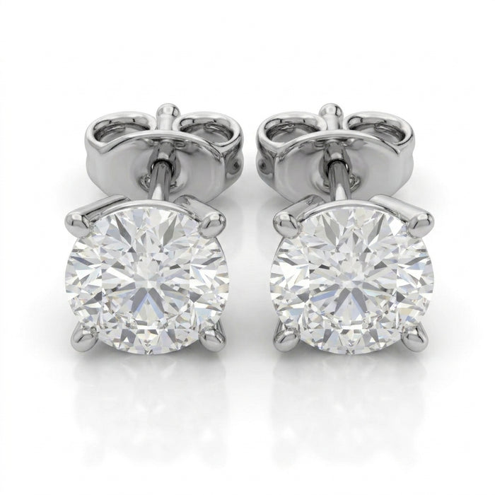 Minimalist Round Cut Lab Grown Diamond Prong Set Stud Earrings