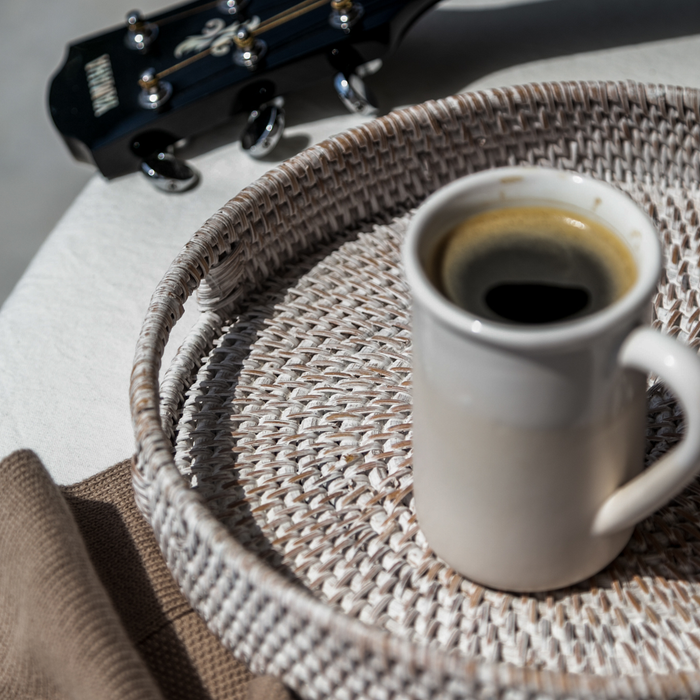 Natural Woven Round Coffee Table Tray