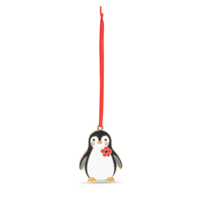 Percy Penguin with Poppy Enamel Christmas Decoration