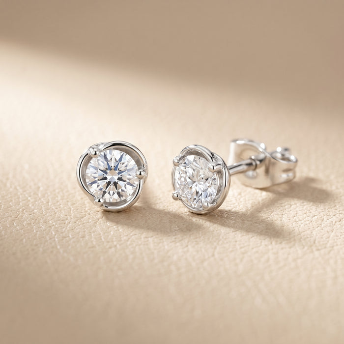 Round Cut Lab Grown Diamond Stud Earrings in Silver