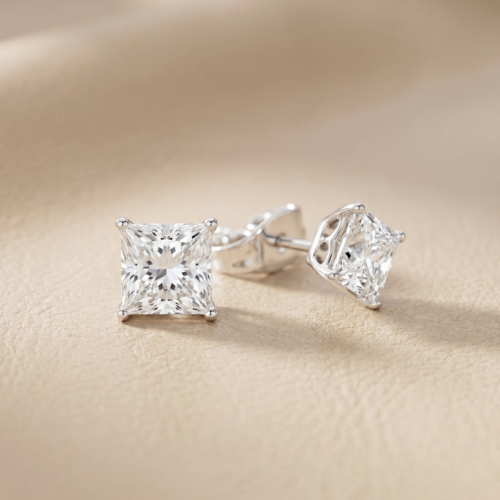 Princess Cut Lab Grown Diamond Stud Earrings in Silver