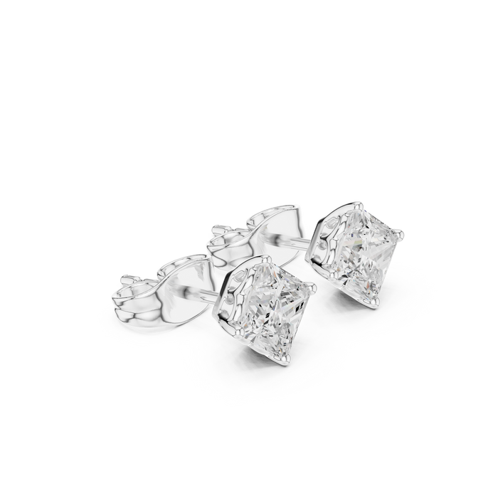 Princess Cut Lab Grown Diamond Stud Earrings in Silver