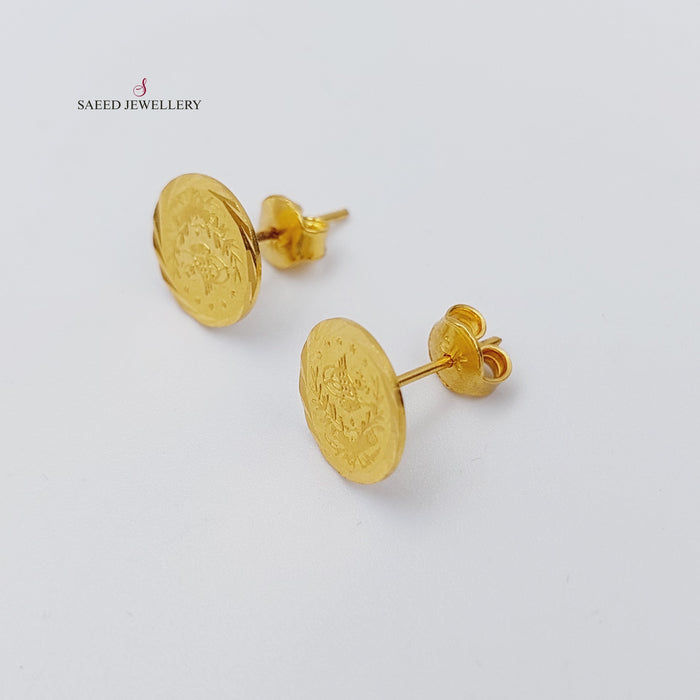 21K Rashadi screw Earrings Made of 21K Yellow Gold by Saeed Jewelry-حلق-برغي-بيبي-رشادي