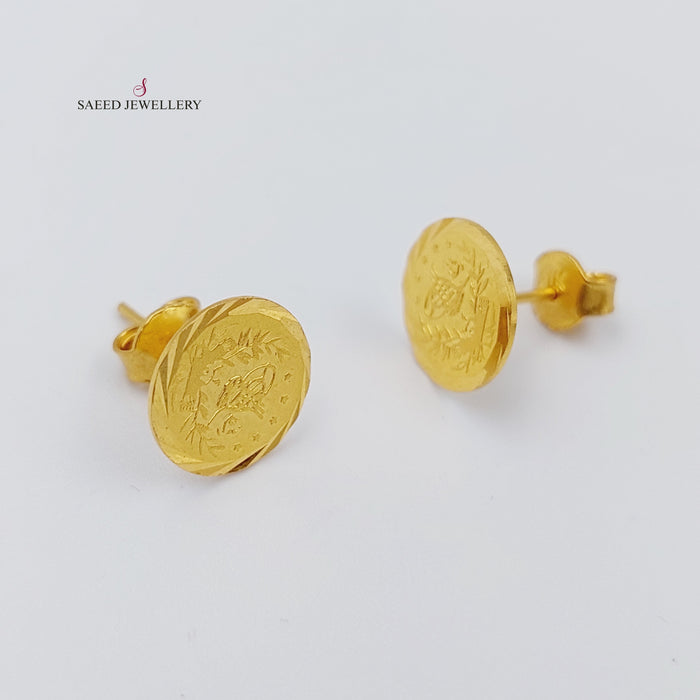 21K Rashadi screw Earrings Made of 21K Yellow Gold by Saeed Jewelry-حلق-برغي-بيبي-رشادي