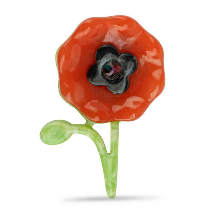 Resin Poppy with Stem Brooch
