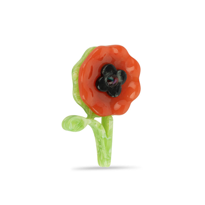 Resin Poppy with Stem Brooch