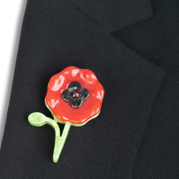 Resin Poppy with Stem Brooch