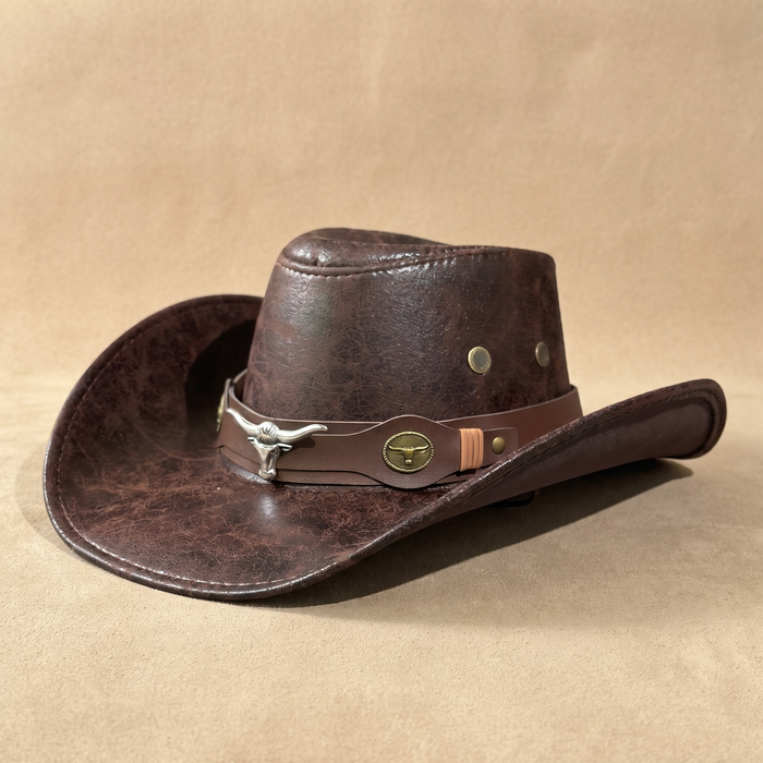 Side profile showing the full four-inch brim and rolled stitched edge