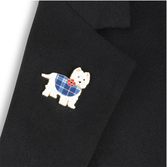 Scottie Dog Tartan Coat Poppy Badge