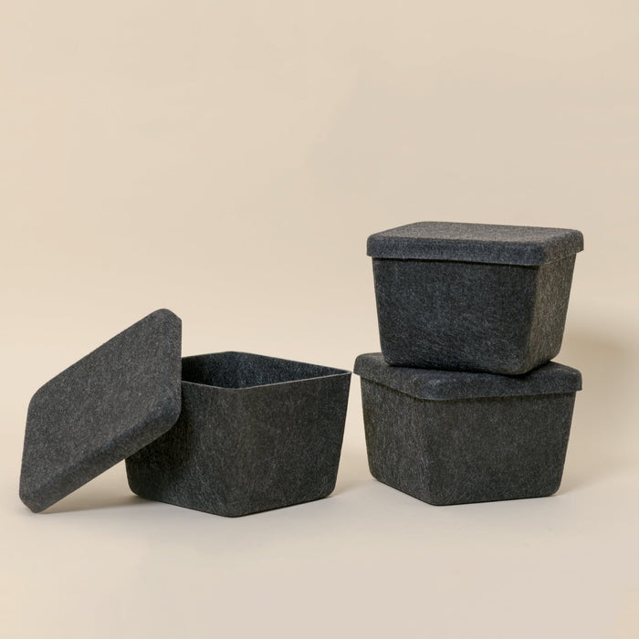 Sculpted Bin – Petite with Lid, Set of 3