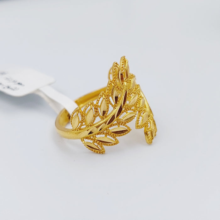 21K Spike Ring Made of 21K Yellow Gold by Saeed Jewelry-خاتم-ورقة-الشجر