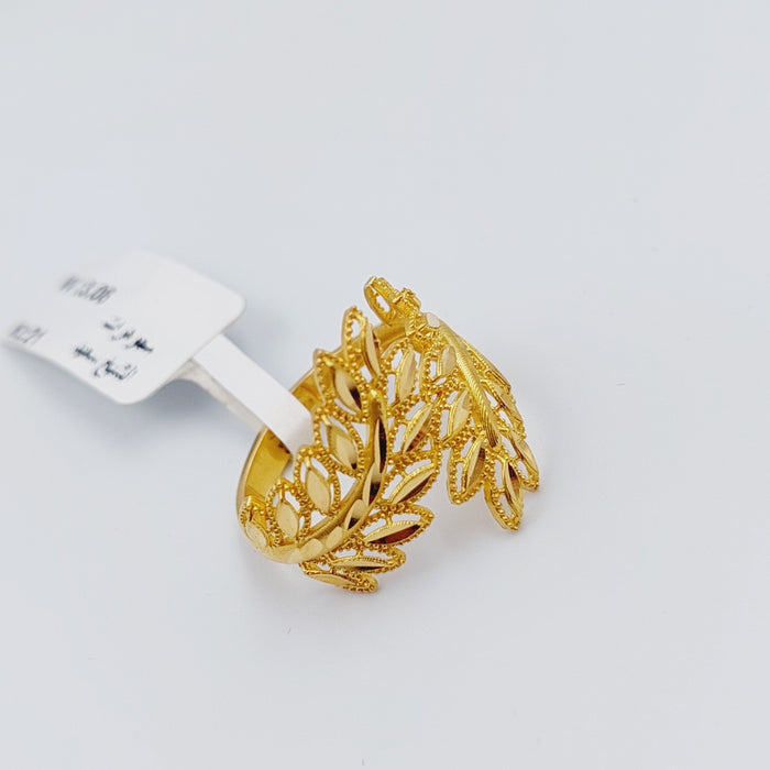 21K Spike Ring Made of 21K Yellow Gold by Saeed Jewelry-خاتم-ورقة-الشجر