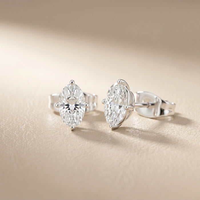 Oval Cut Lab Grown Diamond Stud Earrings in Silver