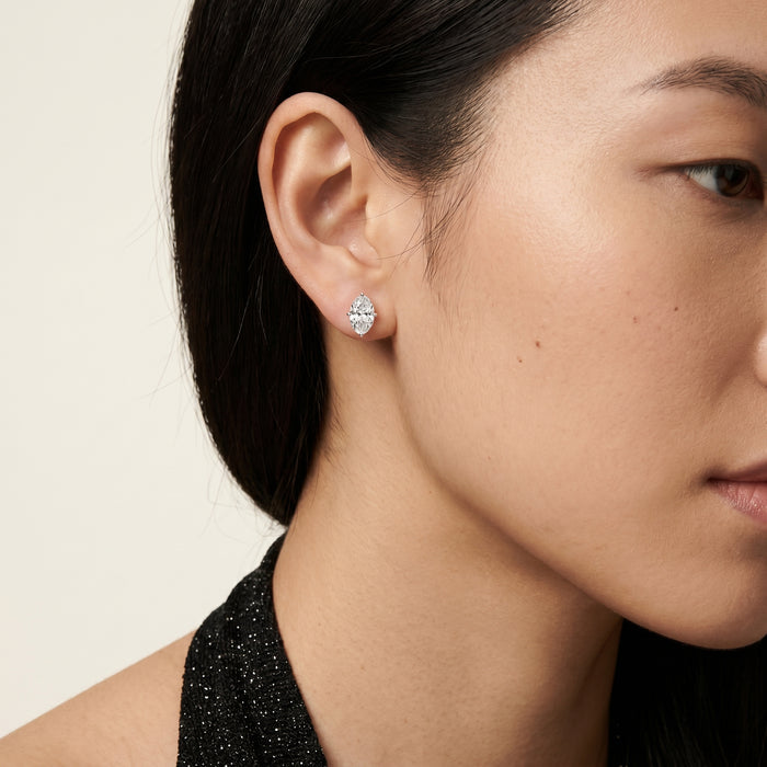 Oval Cut Lab Grown Diamond Stud Earrings in Silver