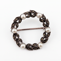 Sterling Silver Pearl & Marcasite Brooch Pin