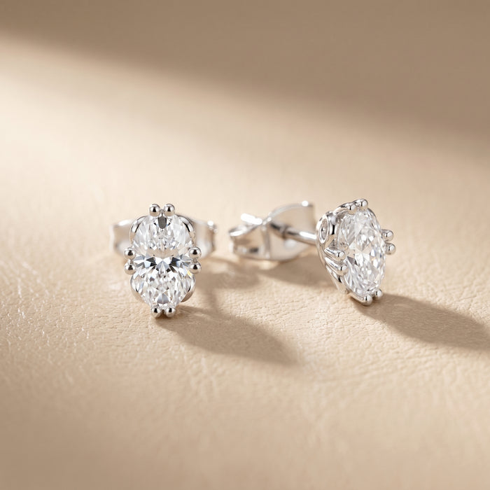 Oval Cut Lab Grown Diamond Stud Earrings in Silver