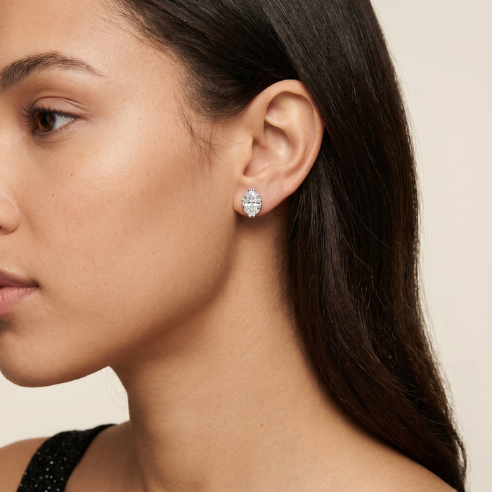 Oval Cut Lab Grown Diamond Stud Earrings in Silver