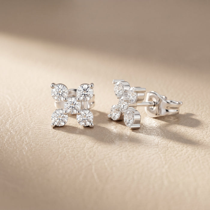 Round Cut Lab Grown Diamond Stud Earrings in Silver
