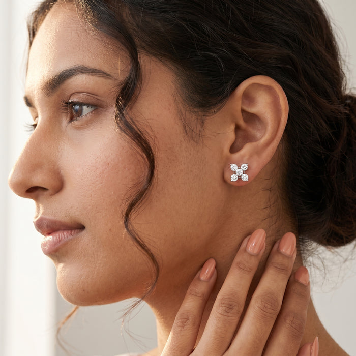 Round Cut Lab Grown Diamond Stud Earrings in Silver