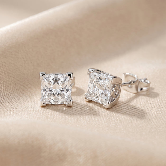 Princess Cut Lab Grown Diamond Stud Earrings in Silver