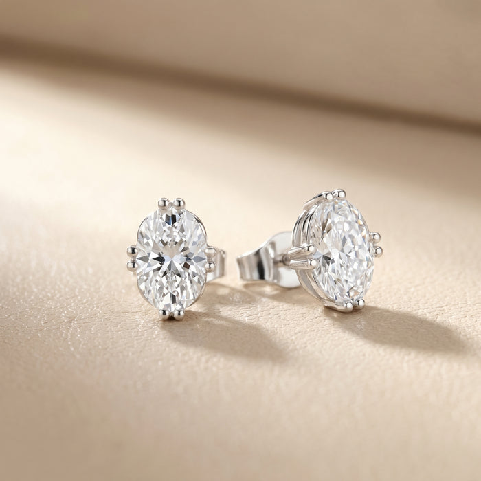 Oval Cut Lab Grown Diamond Stud Earrings in Silver