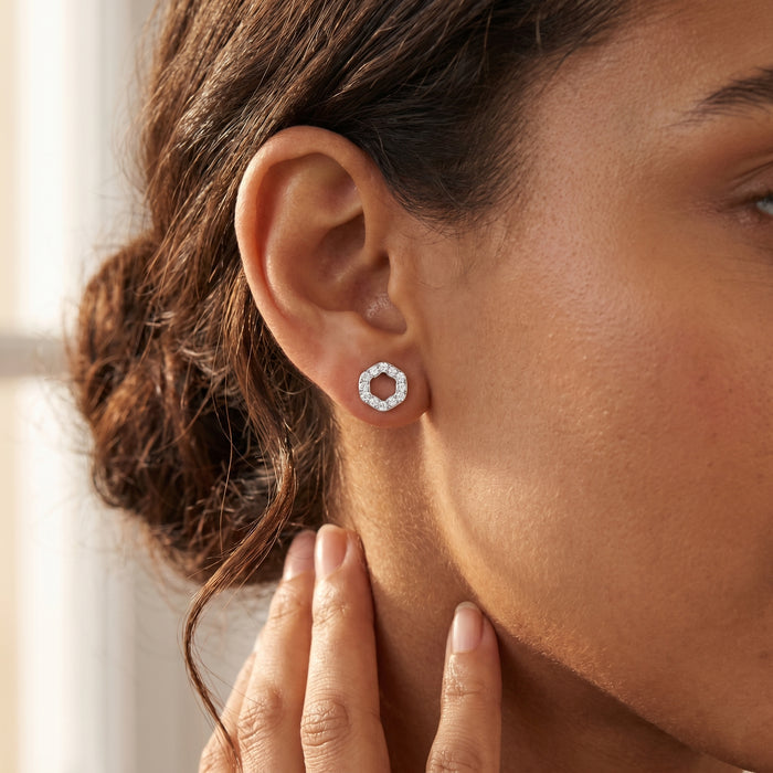 Round Cut Lab Grown Diamond Stud Earrings in Silver