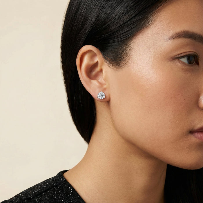 Three Prong Martini Round Diamond Stud Earrings in Silver - On Hand