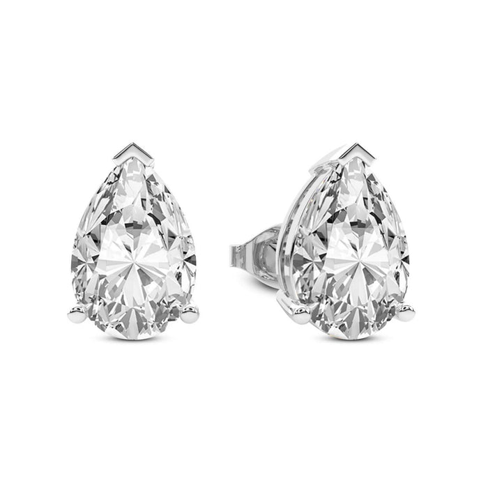 Three Prong Pear Diamond Stud Earrings in Silver - Right