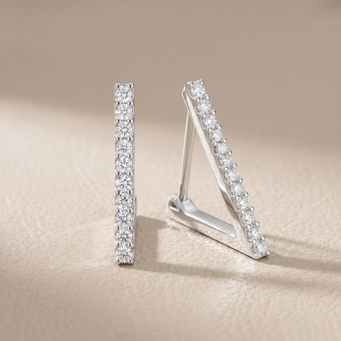 Round Cut Lab Grown Diamond Hoop Earrings in Silver