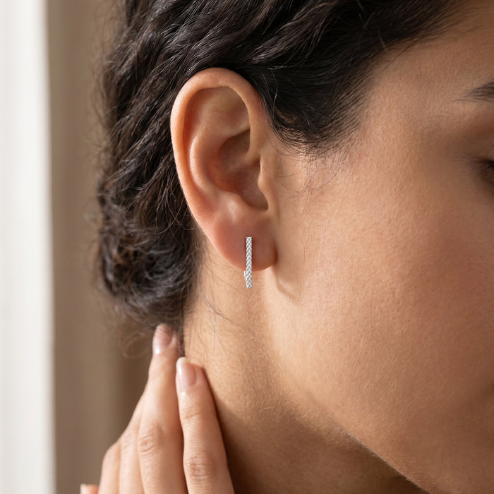 Round Cut Lab Grown Diamond Hoop Earrings in Silver
