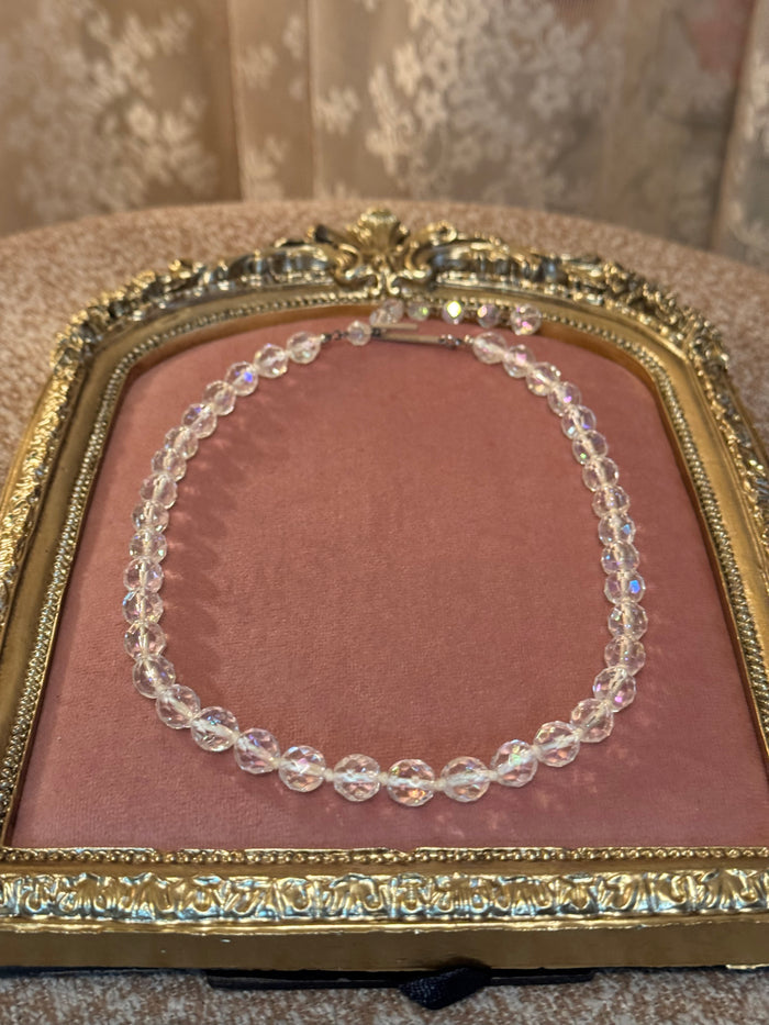 Vintage Aurora Borealis Crystal Necklace Made in Austria Iridescent Graduated AB Beads 1950s 1960s