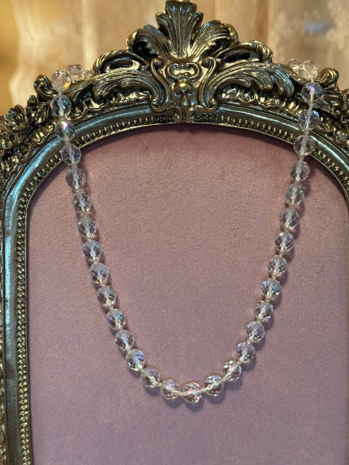 Vintage Aurora Borealis Crystal Necklace Made in Austria Iridescent Graduated AB Beads 1950s 1960s