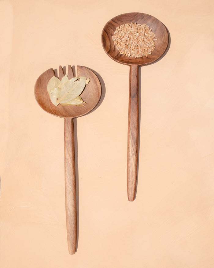 Walnut Oval Salad Serving Spoons